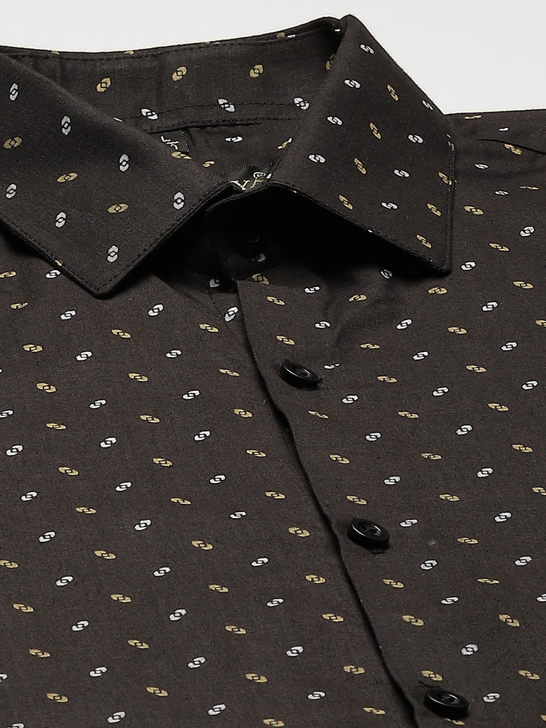 Mens Cotton Black Printed Formal Shirt