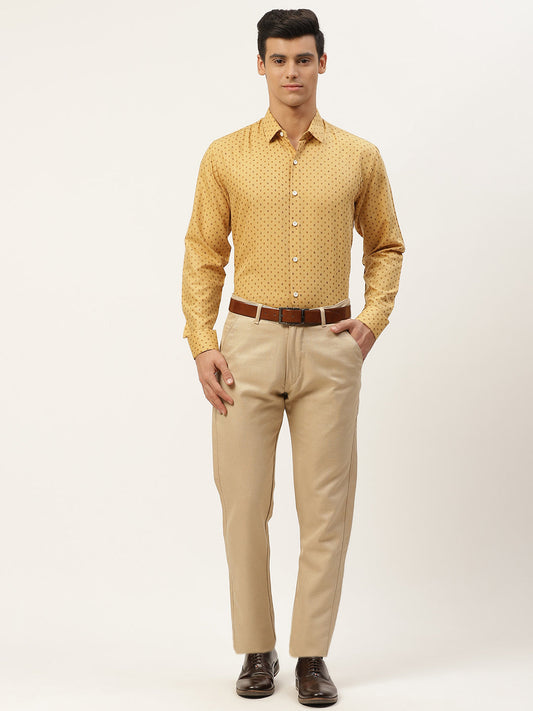 Mens Cotton Mustard Printed Formal Shirt