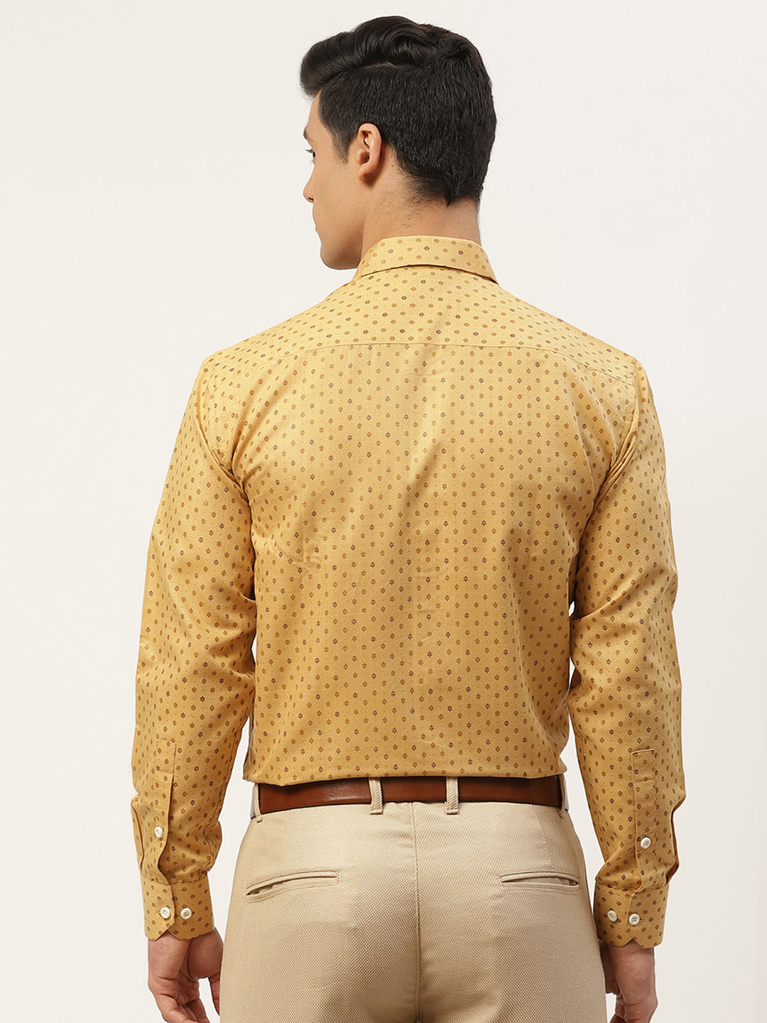 Mens Cotton Mustard Printed Formal Shirt