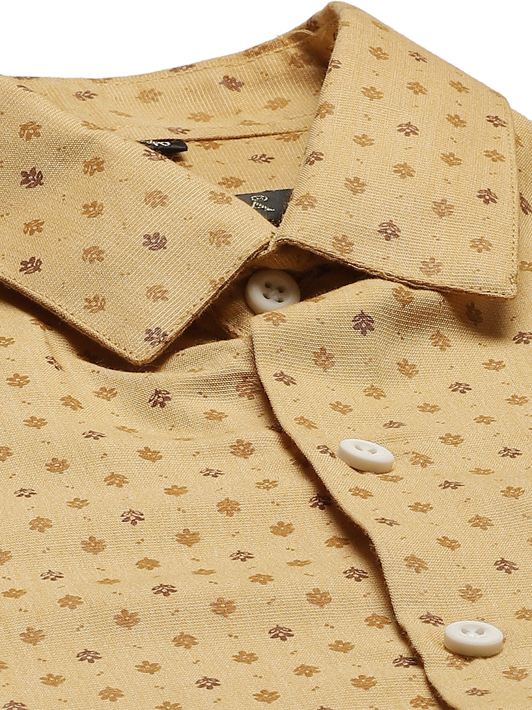 Mens Cotton Mustard Printed Formal Shirt