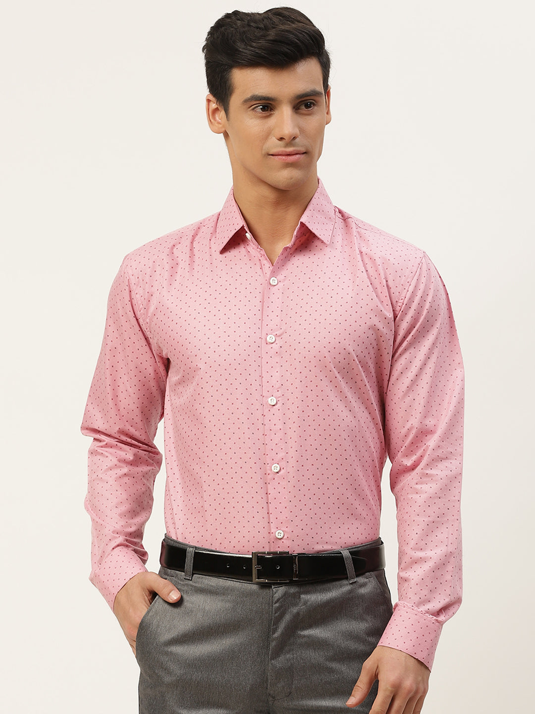 Mens Cotton Pink Printed Formal Shirt