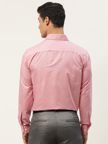 Mens Cotton Pink Printed Formal Shirt