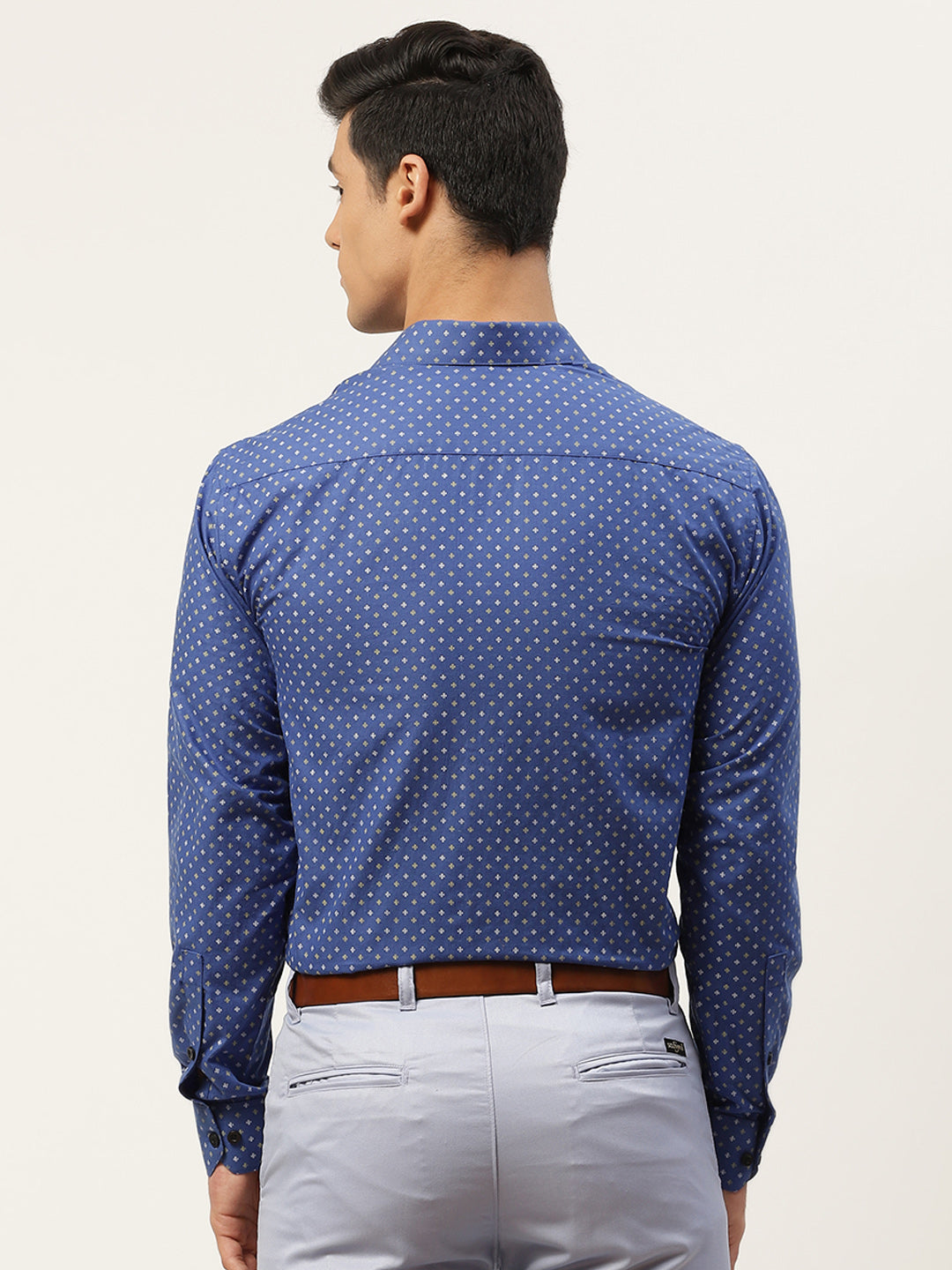 Mens Cotton Royal Blue Printed Formal Shirt