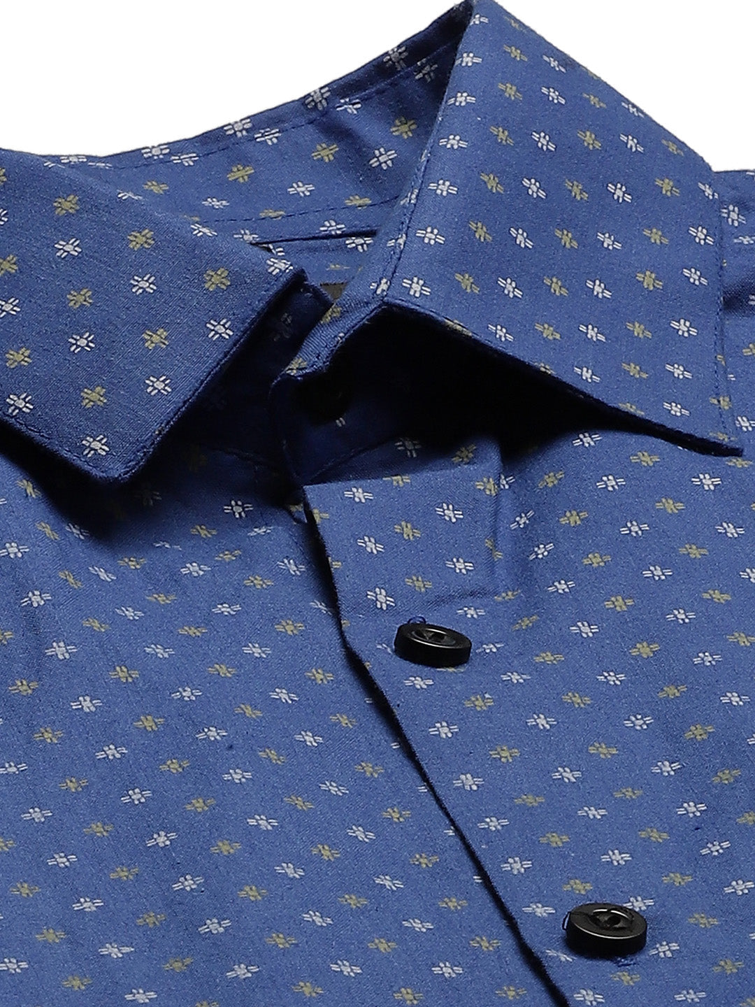 Mens Cotton Royal Blue Printed Formal Shirt