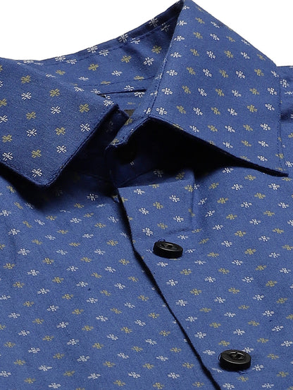 Mens Cotton Royal Blue Printed Formal Shirt