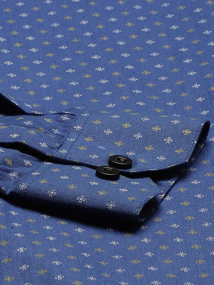 Mens Cotton Royal Blue Printed Formal Shirt