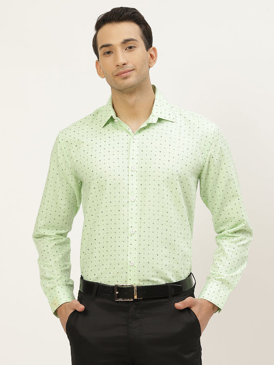 Mens Cotton Green Printed Formal Shirt