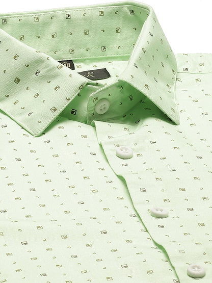 Mens Cotton Green Printed Formal Shirt