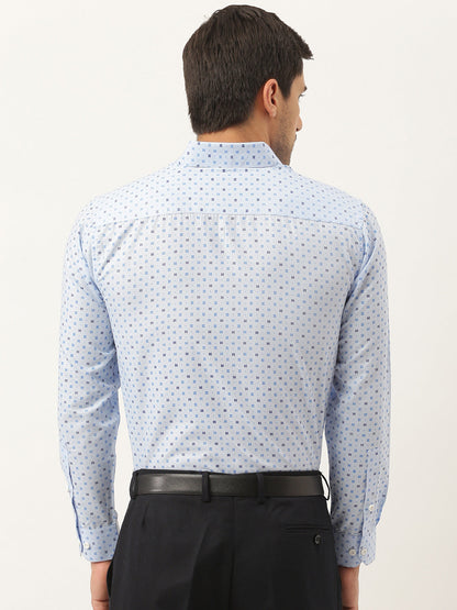 Mens Cotton Blue Printed Formal Shirt