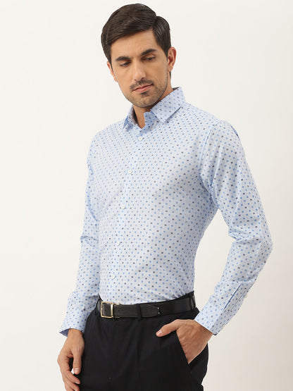 Mens Cotton Blue Printed Formal Shirt