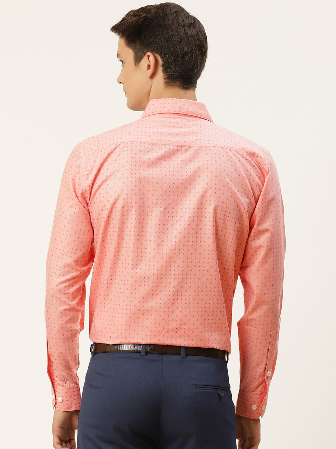 Mens Cotton Peach Printed Formal Shirt