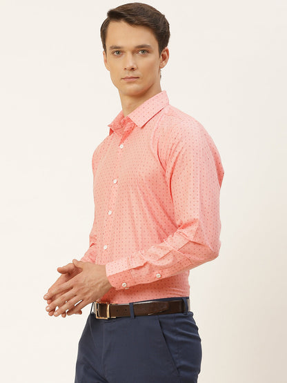 Mens Cotton Peach Printed Formal Shirt