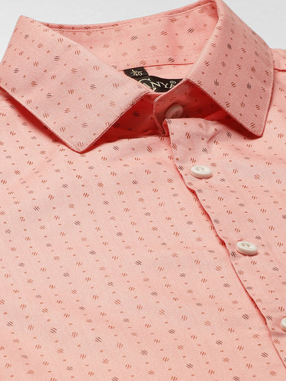 Mens Cotton Peach Printed Formal Shirt