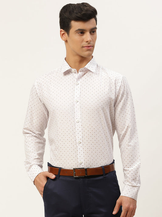 Mens Cotton Off White Printed Formal Shirt