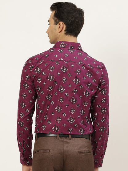 Mens Cotton Dark Purple & Black Printed Formal Shirt