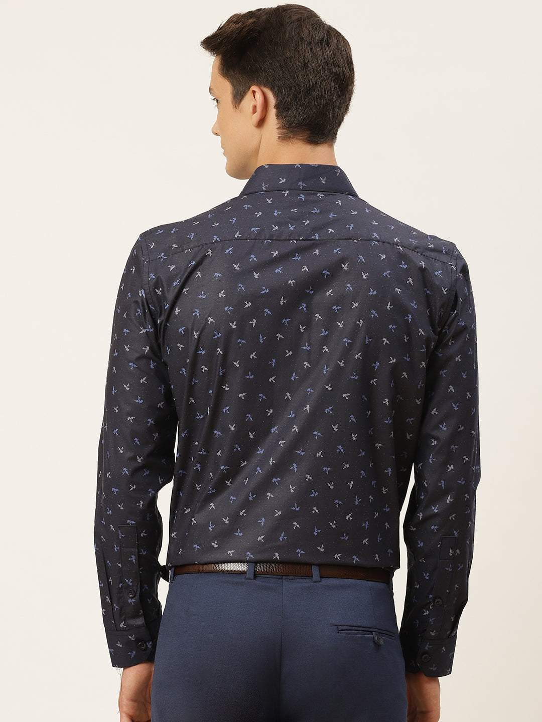 Mens Cotton Navy Blue & Multi Printed Formal Shirt