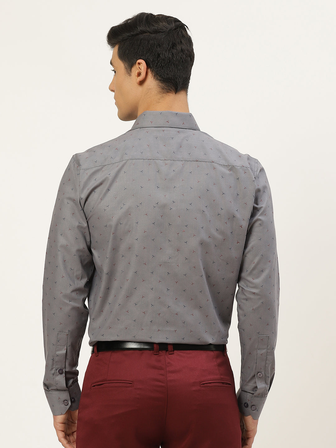 Mens Cotton Grey & Multi Printed Formal Shirt