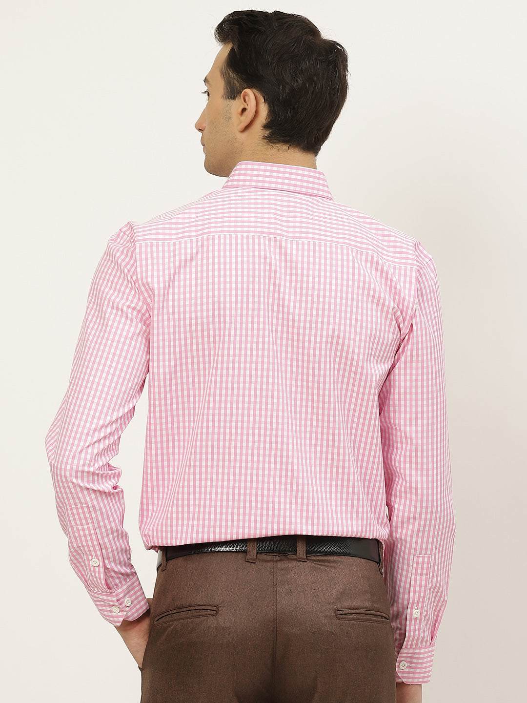 Men's Cotton Pink & White Checked Formal Shirt