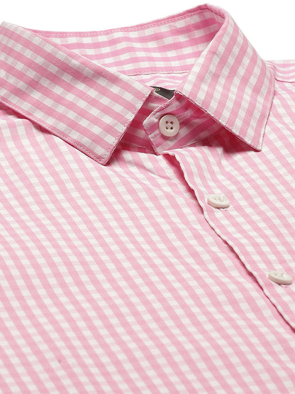 Men's Cotton Pink & White Checked Formal Shirt