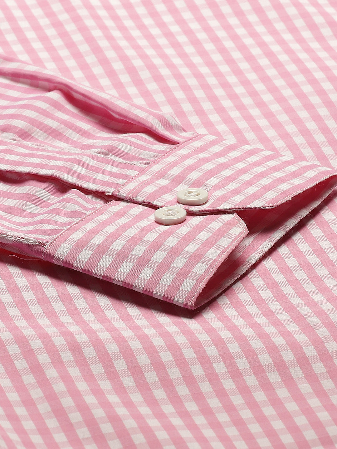 Men's Cotton Pink & White Checked Formal Shirt