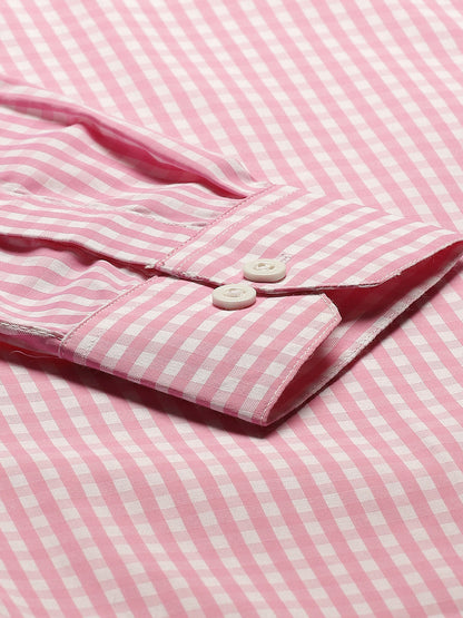 Men's Cotton Pink & White Checked Formal Shirt