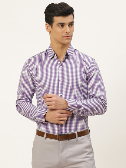 Men's Cotton Purple & White Checked Formal Shirt