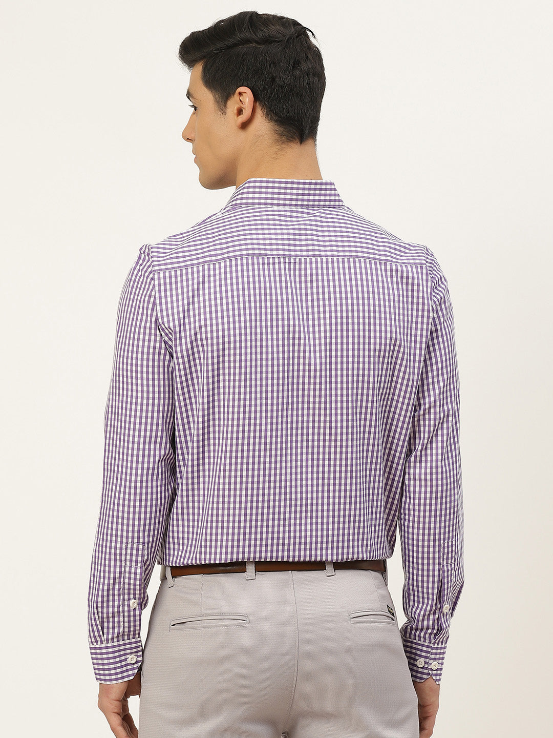 Men's Cotton Purple & White Checked Formal Shirt