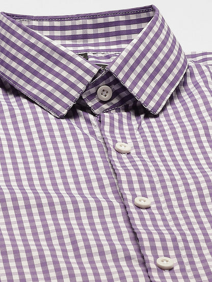 Men's Cotton Purple & White Checked Formal Shirt