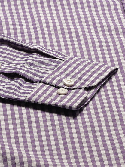 Men's Cotton Purple & White Checked Formal Shirt