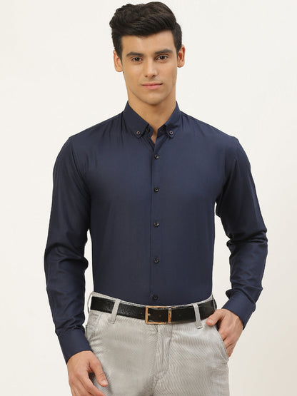 Men's Cotton Navy Blue Formal Shirt