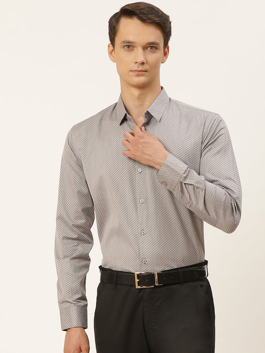 Mens Cotton Grey Self Design Formal Shirt