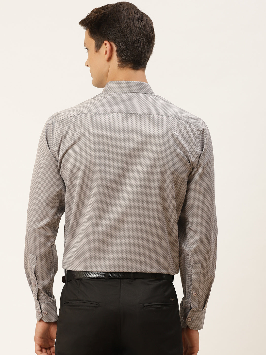 Mens Cotton Grey Self Design Formal Shirt