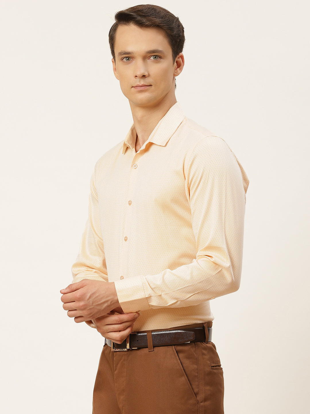 Mens Cotton Lemon Yellow Self Design Formal Shirt