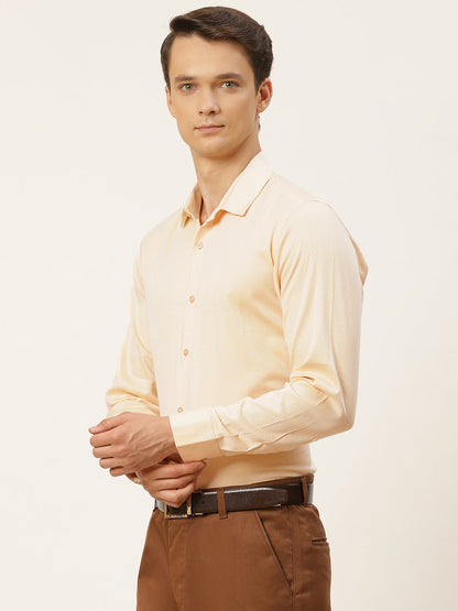 Mens Cotton Lemon Yellow Self Design Formal Shirt