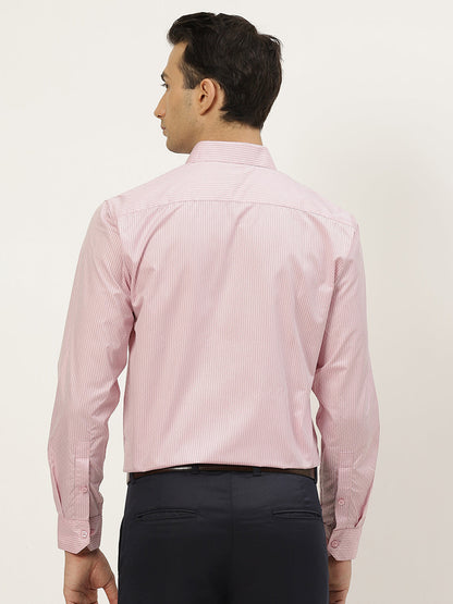 Mens Cotton Pink & Navy Blue Striped Formal Shirt