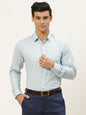 Mens Cotton Sea Green & Navy Blue Striped Formal Shirt