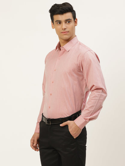 Mens Cotton Peach & Navy Blue Striped Formal Shirt