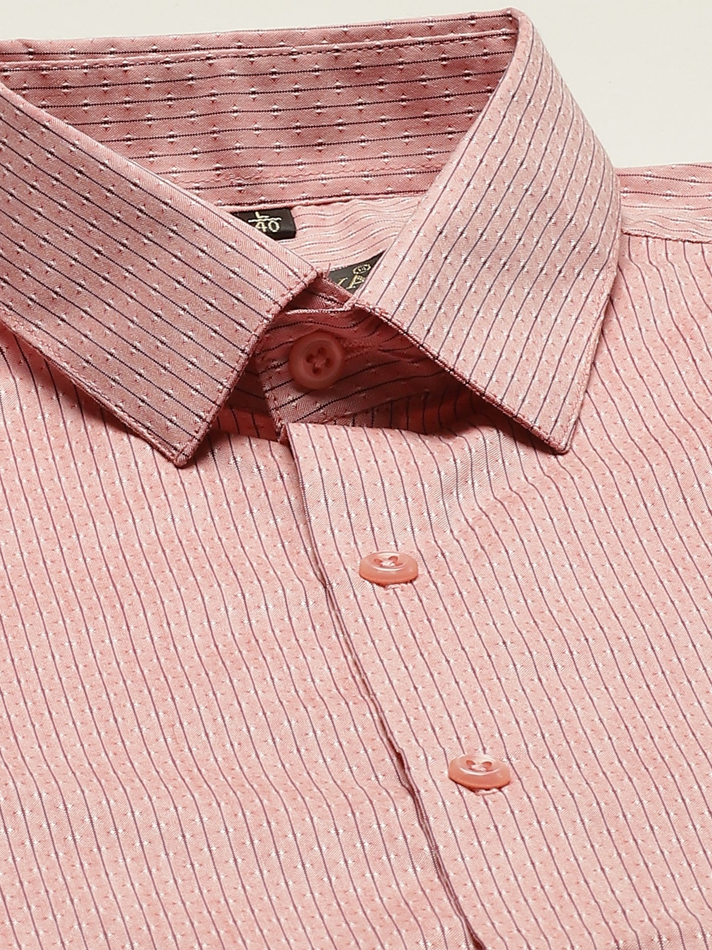 Mens Cotton Peach & Navy Blue Striped Formal Shirt