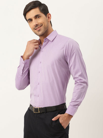 Mens Cotton Purple & Off White Striped Formal Shirt