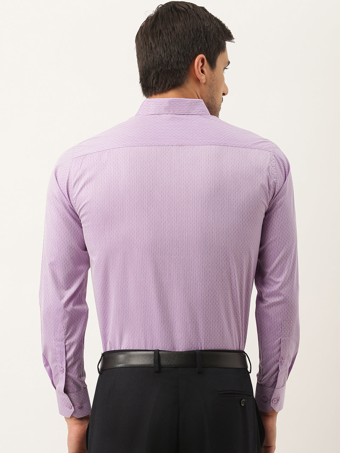 Mens Cotton Purple & Off White Striped Formal Shirt