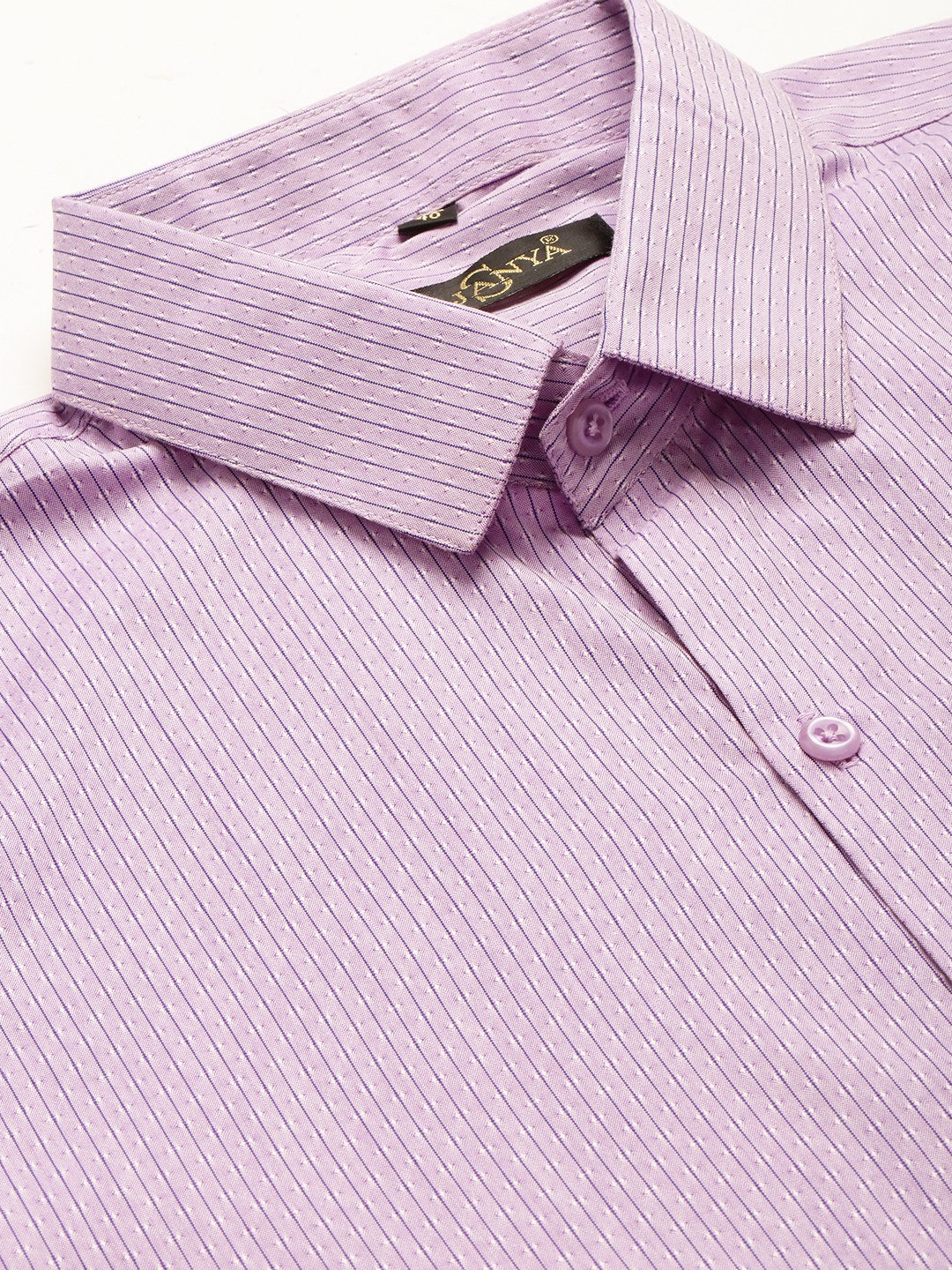 Mens Cotton Purple & Off White Striped Formal Shirt