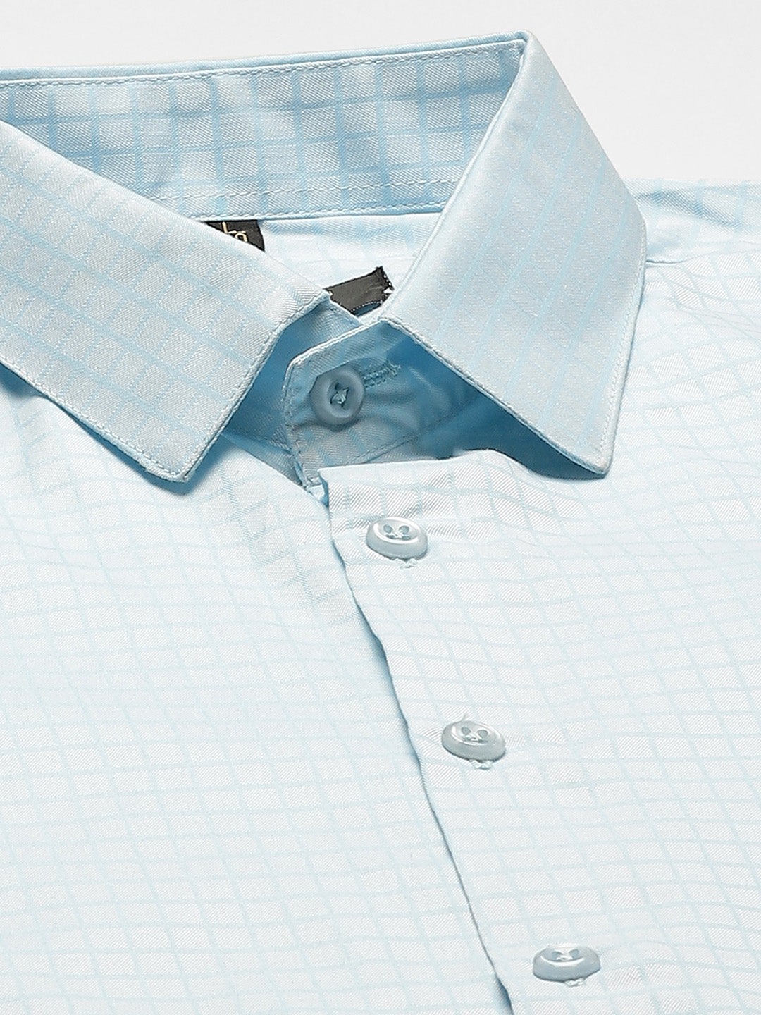 Mens Cotton Sky Blue Checked Formal Shirt