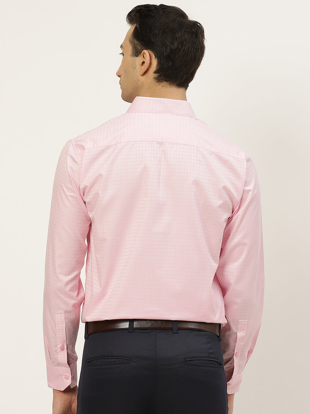 Mens Cotton Pink Checked Formal Shirt