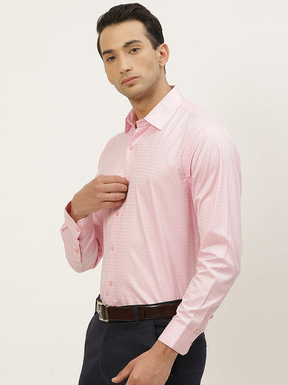 Mens Cotton Pink Checked Formal Shirt