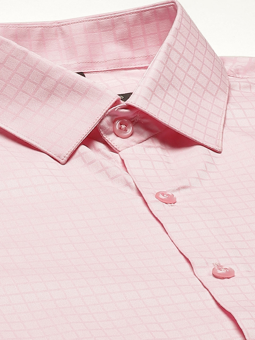 Mens Cotton Pink Checked Formal Shirt