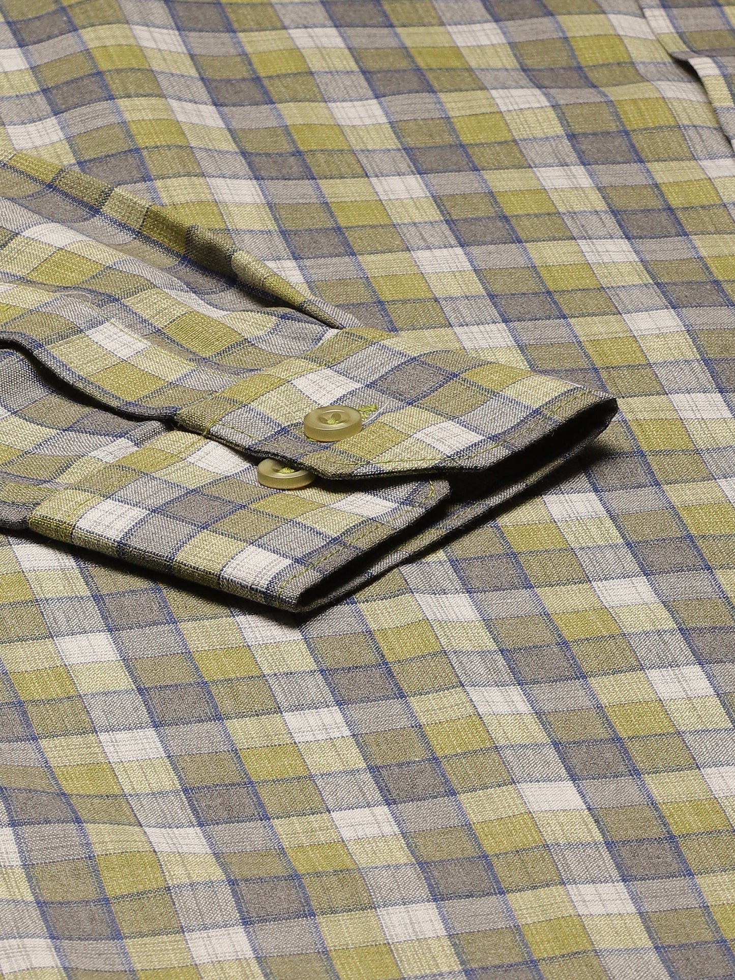 Mens Cotton Green & Blue Checked Formal Shirt