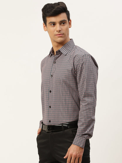 Mens Cotton Red & Multi Checked Formal Shirt