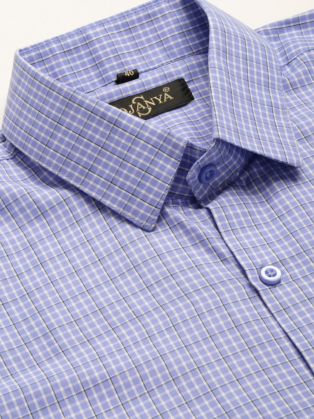 Mens Cotton Blue & Off White Checked Formal Shirt