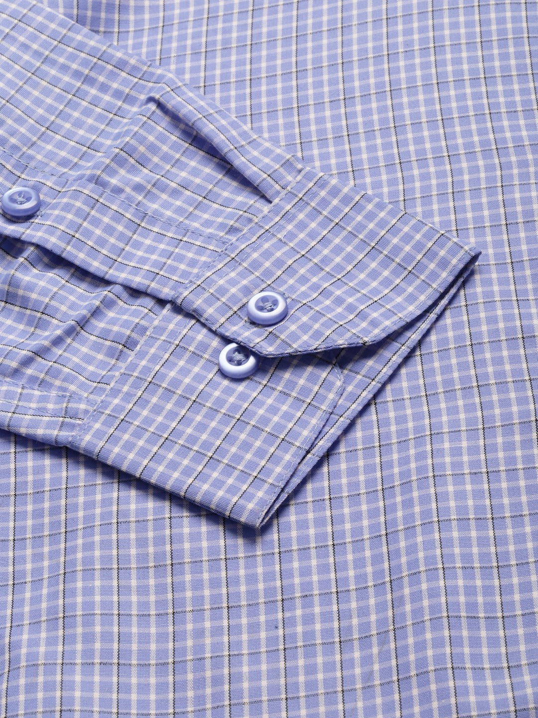 Mens Cotton Blue & Off White Checked Formal Shirt