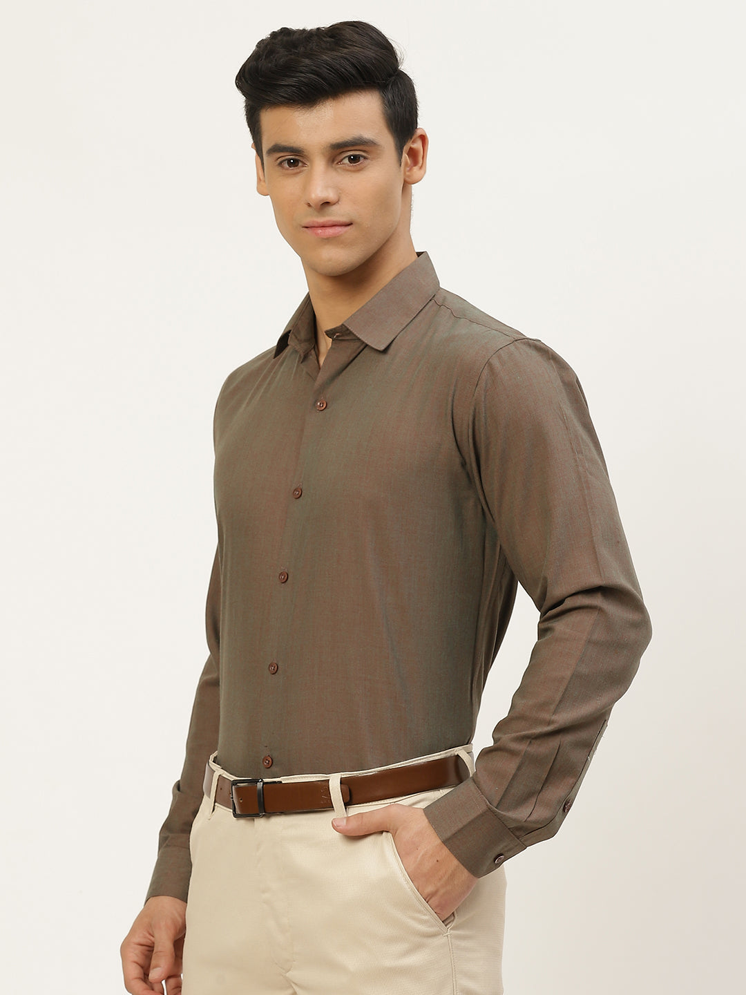 Men's Cotton Dark Brown Classic Formal Shirt